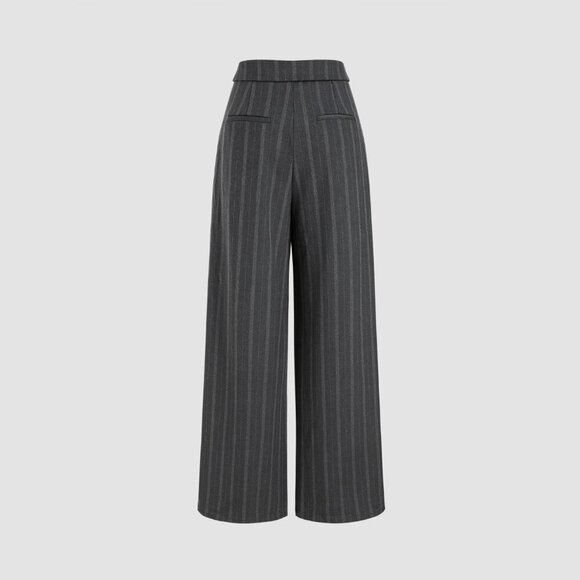 Cider Fold Over High Rise Wide Leg Striped Trousers / Pants with Pockets - Picture 2 of 11
